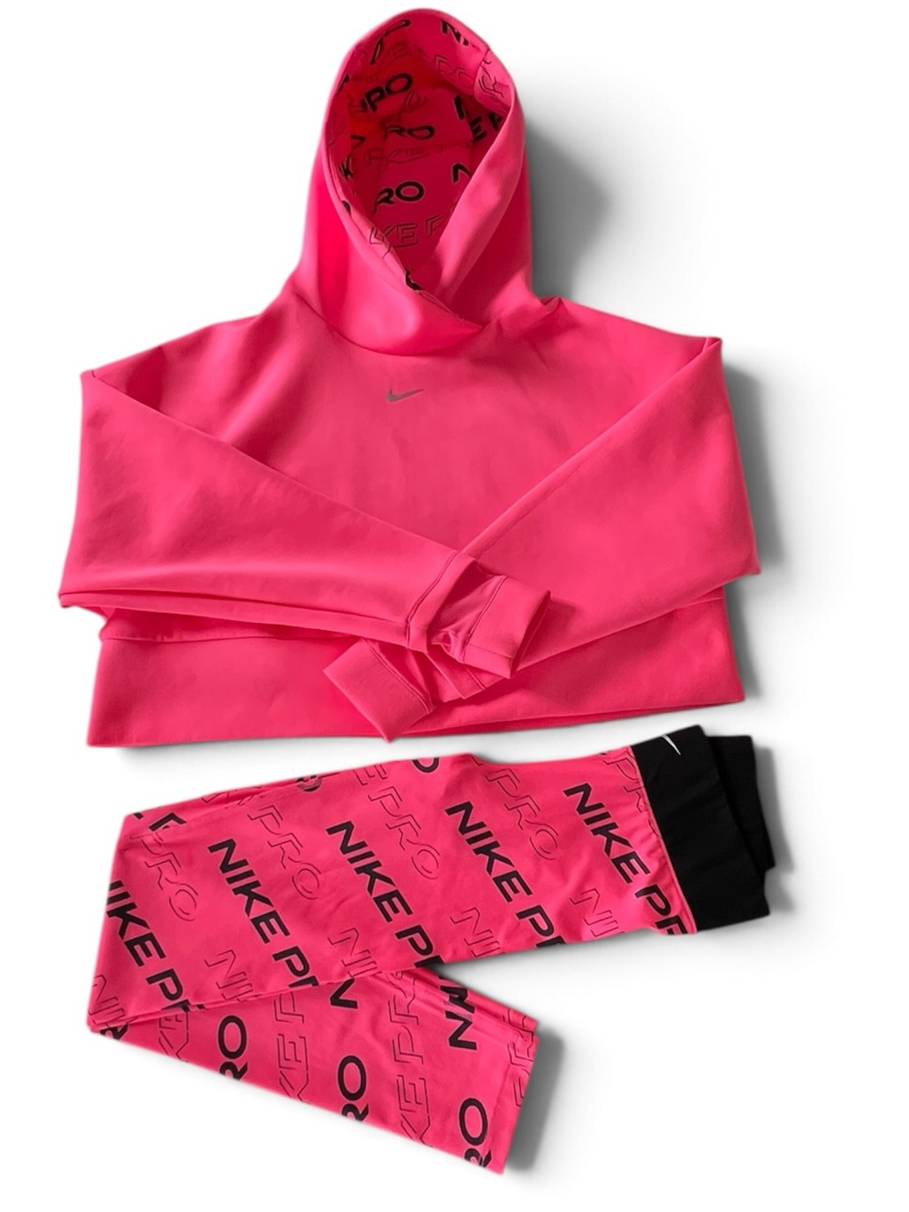 Nike Pro Matching Active Set Crop Hoodie CJ3591-679 + Leggings CJ3584-679 Small